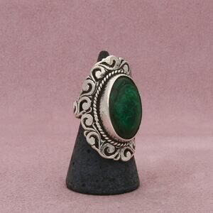 mexico sterling silver vintage elongated malachite scroll ring size 6